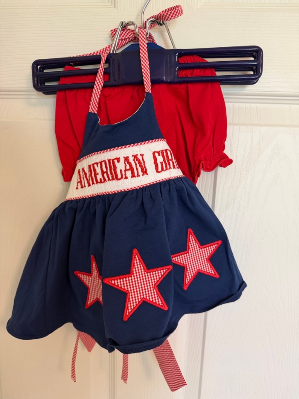 American Girl Navy and Red Star Bib Dress Set